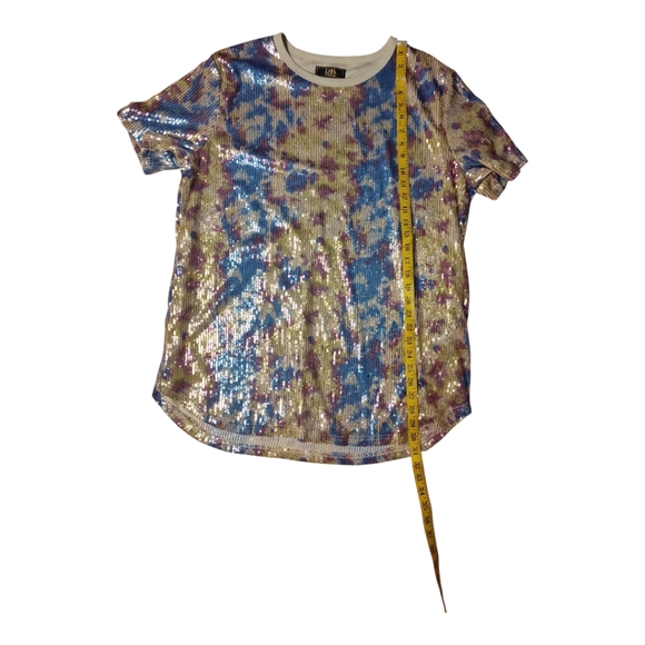 L&B Lucky And Blessed Sequence Women's Top Large Yellow Blue Purple - Picture 3 of 7